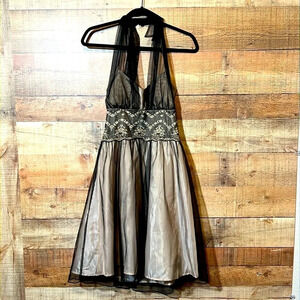 🌻 City Triangle Sheer Black/Nude Y2K Vintage Dress sz. 7 Prom Evening Tulle